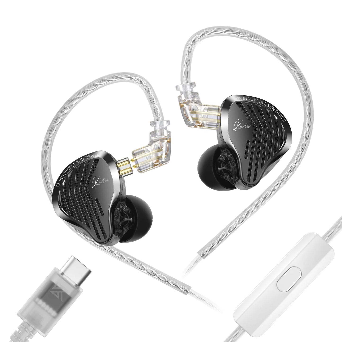 GK KUNTEN HiFi Dynamic Driver Earphones Wired In-Ear Headphones with Microphone, Detachable Cable DJ Music Earbuds, Professional HiFi Audio Earphones
