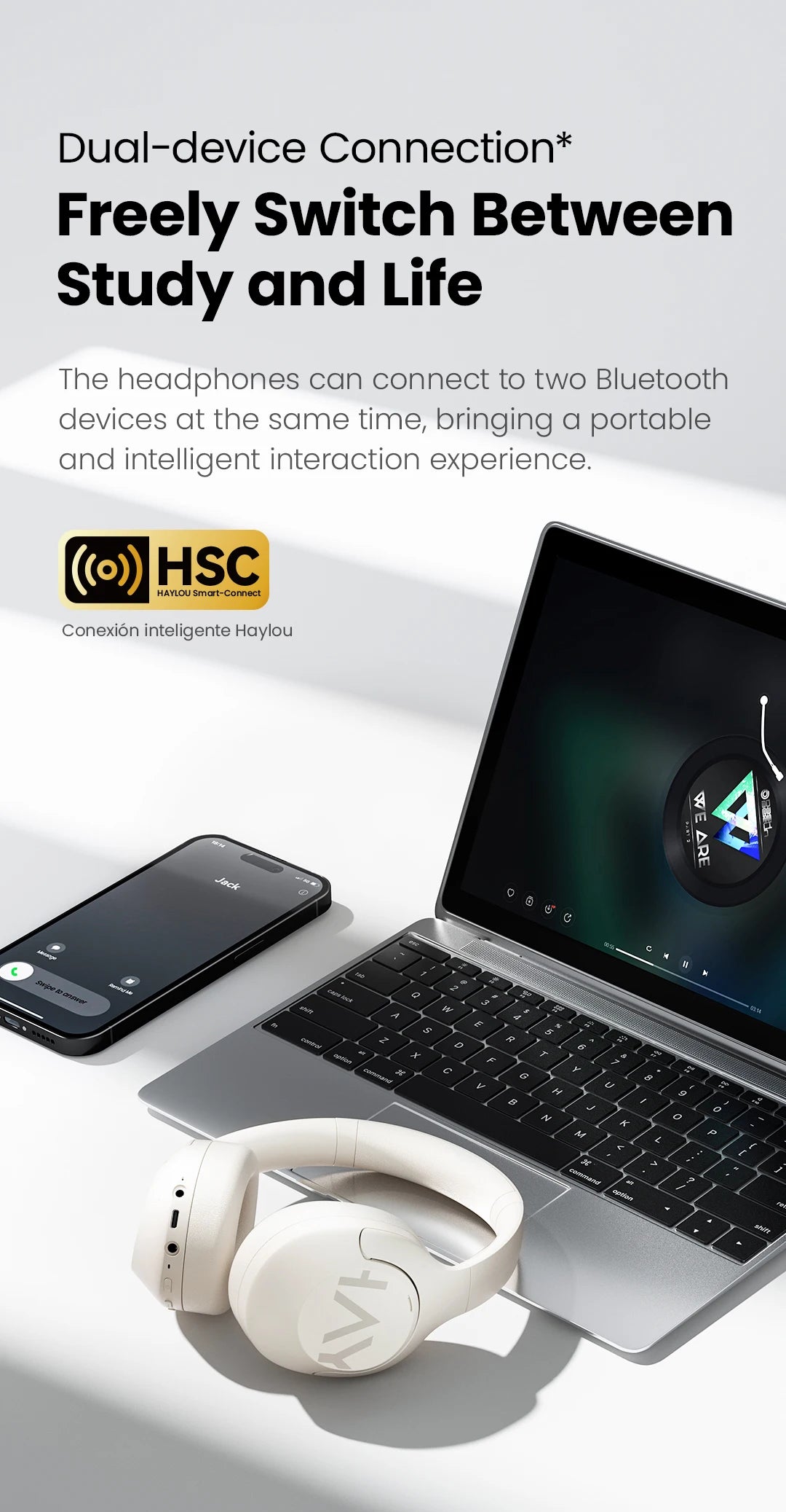 HAYLOU S30 Wireless Bluetooth 5.4 Headphones – 43dB Adaptive Noise Cancelling Over-Ear Headphones, 40mm Driver, 80H Playtime Hi-Res ANC Headset with Microphone