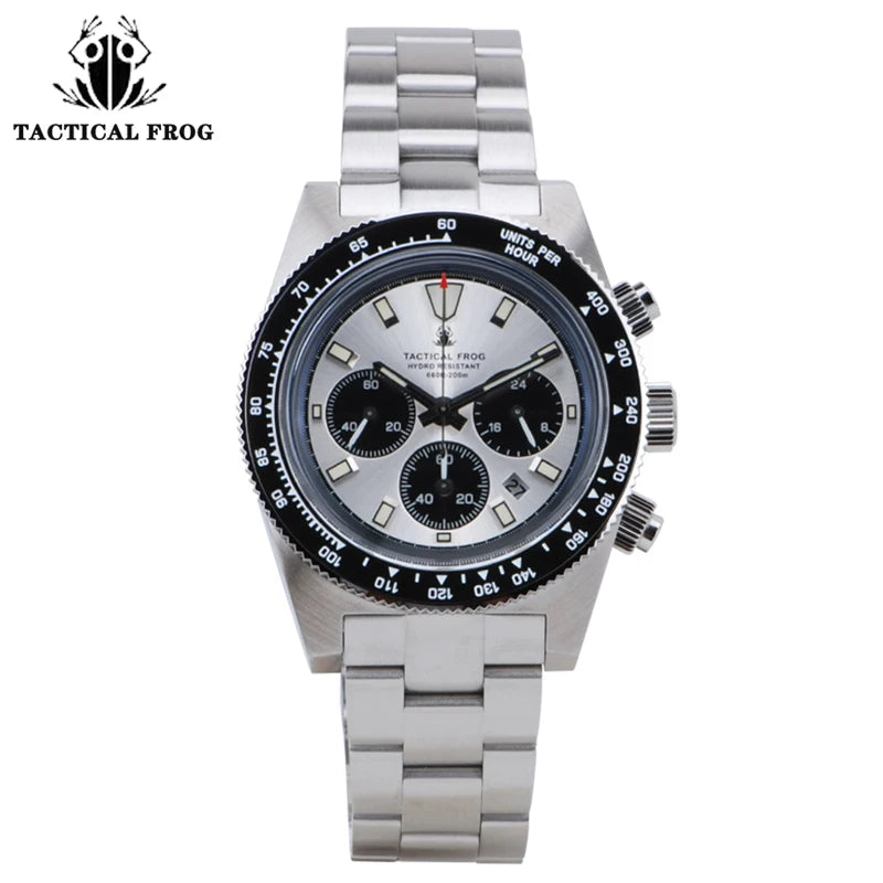 Tactical Frog V2 Solar Chronograph Men Watch Sapphire Crystal Mirror Ceramic Bezel VS75A Eco-Drive Quartz 20Bar Waterproof Watch