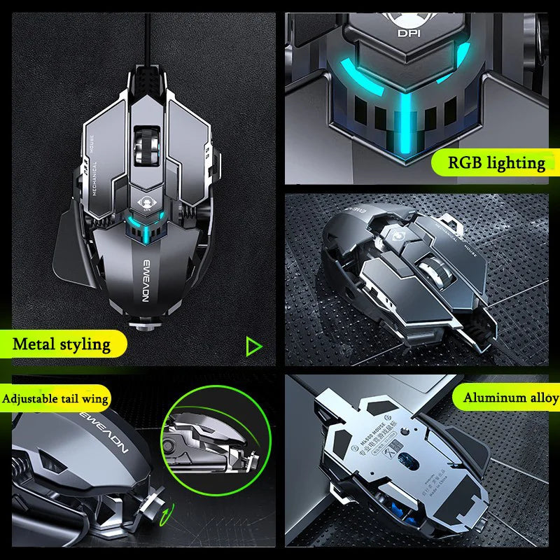 Mechanical Metal Gaming Mouse Wired Ergonomic RGB Gaming Mouse, 12800 DPI Optical USB Gaming Mouse with 7 Programmable Buttons for PC & Laptop