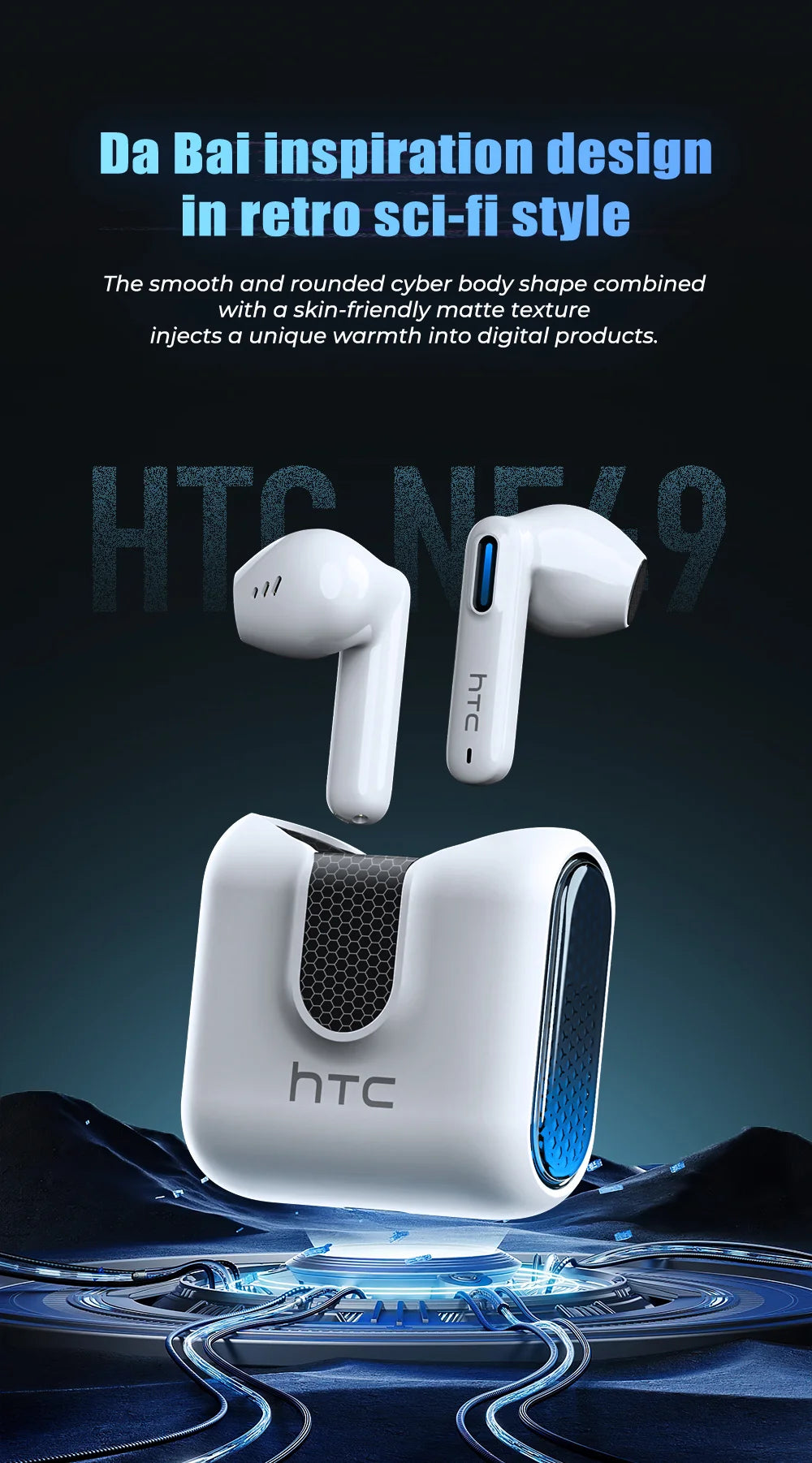 HTC NE49 Bluetooth 6.0 True Wireless Earbuds Gaming Headphones with HiFi Deep Bass, IPX5 Waterproof Bluetooth Earbuds, Low Latency Wireless Earphones