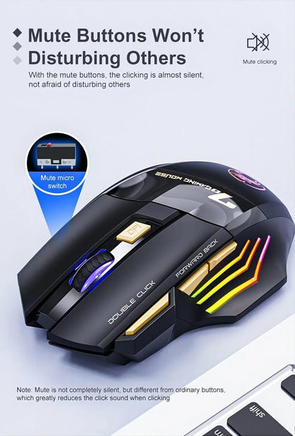 Wireless Bluetooth Mouse Rechargeable RGB Gaming Mouse, Ergonomic Silent Wireless Bluetooth Mouse with 7 Buttons, 3200 DPI Bluetooth Mouse for PC, Laptop & Mac