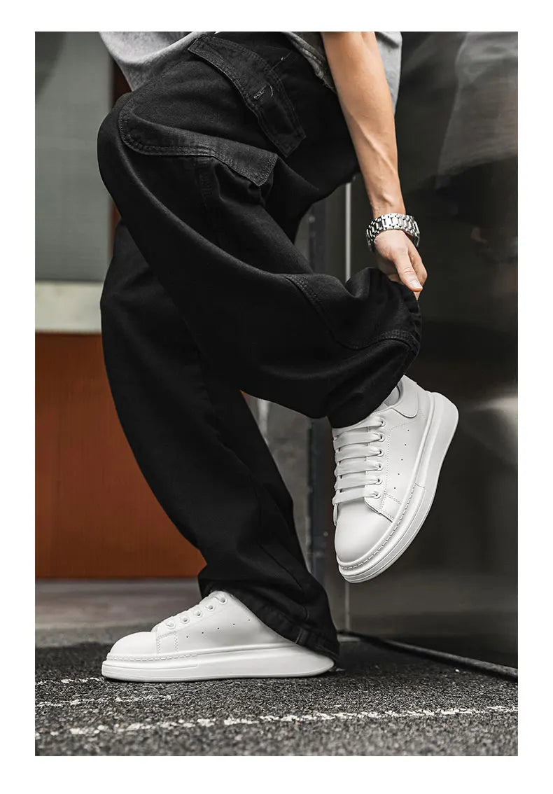 White Minimalist Sneakers For Men Comfy Leather Casual Sneakers Man Platform Skateboard Shoes Outdoor Low-cut Men's Sports Shoes