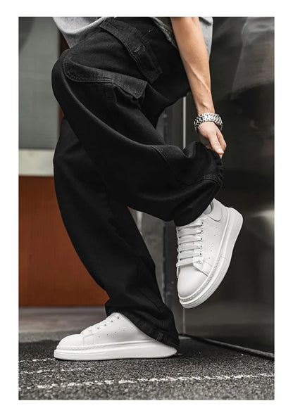 White Minimalist Sneakers For Men Comfy Leather Casual Sneakers Man Platform Skateboard Shoes Outdoor Low-cut Men's Sports Shoes