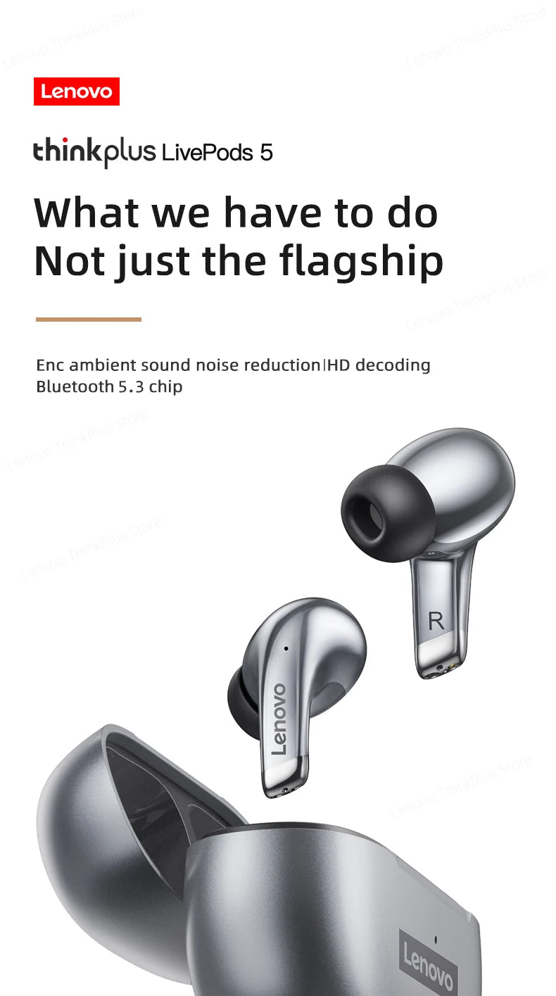 Lenovo LP5 TWS Wireless Bluetooth Earphones with Mic, Lenovo LP5 Gaming Earbuds Bluetooth 5.3 Headphones, Noise Cancelling Sports Earbuds with HD Calls & Charging Case
