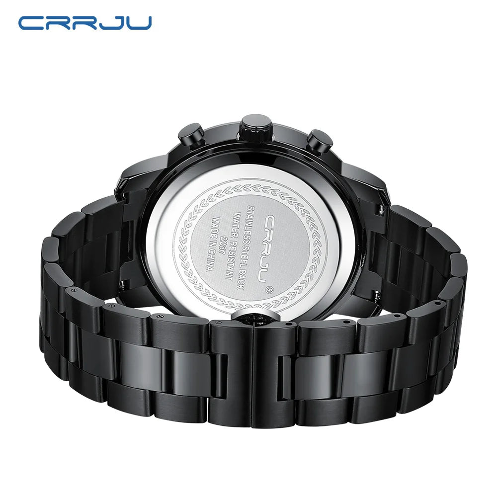 Relógio para homem CRRJU – Cronógrafo em aço inoxidável, estanque, com indicador de data, movimento analógico de quartzo, estilo elegante e profissional