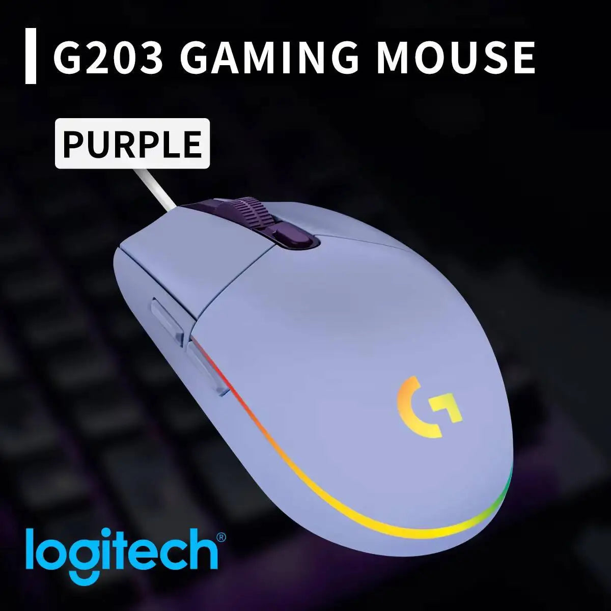 Logitech G203 LIGHTSYNC Wired Gaming Mouse 8000 DPI RGB Sensor, 6 Buttons Mechanical Tensioning USB Mouse for Gaming & Office