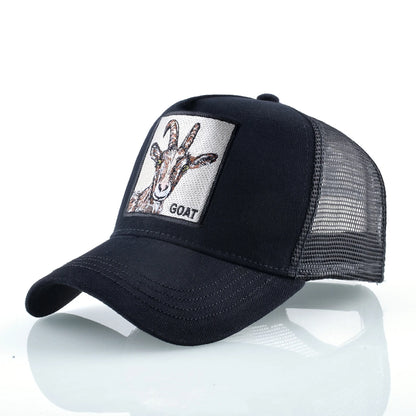 Gorras de camionero de moda con parche bordado de cabra. Gorra de béisbol Snapback «Four Seasons» para hombre y mujer, con visera ajustable.