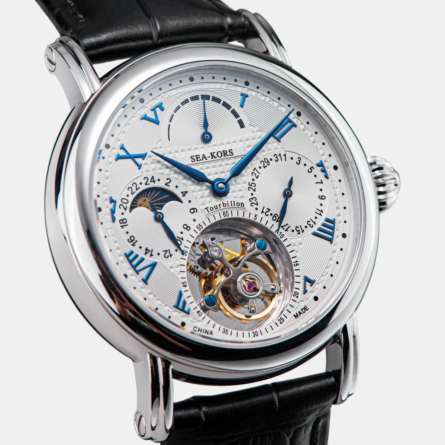 Sugess Seakors Man Tourbillon Watch Original ST8007 Movement Skeleton Dial Moonphase Wristwatche 316L Case Sapphire Romen Luxury