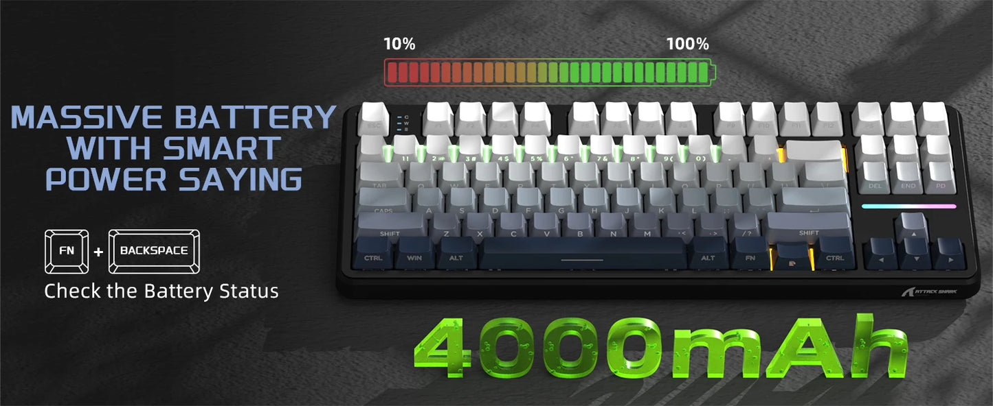 ATTACK SHARK X87 kabellose mechanische Gaming-Tastatur, Tri-Mode BT5.0/2.4GHz/USB-C, Gasket, Hot-Swappable Custom Keyboard, vorglubriziert