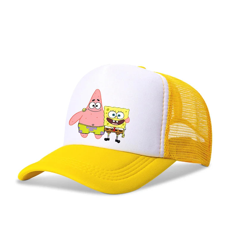 Niedliche SpongeBob-Baseballkappe – Anime, rund, für Kinder, Jungen, Mädchen, Erwachsene – Sport, Freizeit, Sonnenschutz, verstellbar, Film, Cartoon, Schirmmütze aus Netzstoff