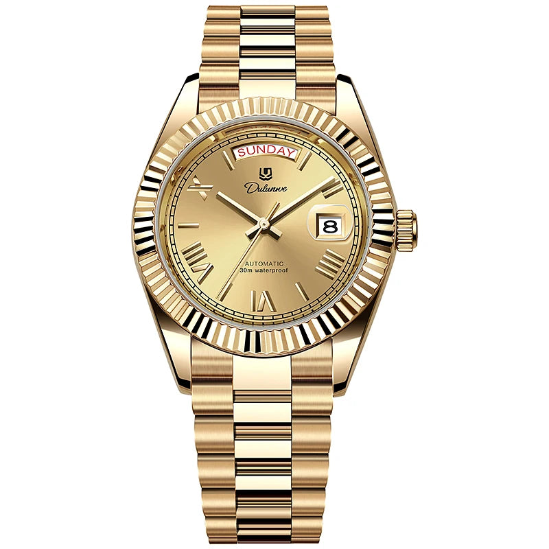 Top Brand Business Men's Watches Luxury Calendar Week Automatic Mechanical Watch for Man Waterproof Gold Stainless Steel