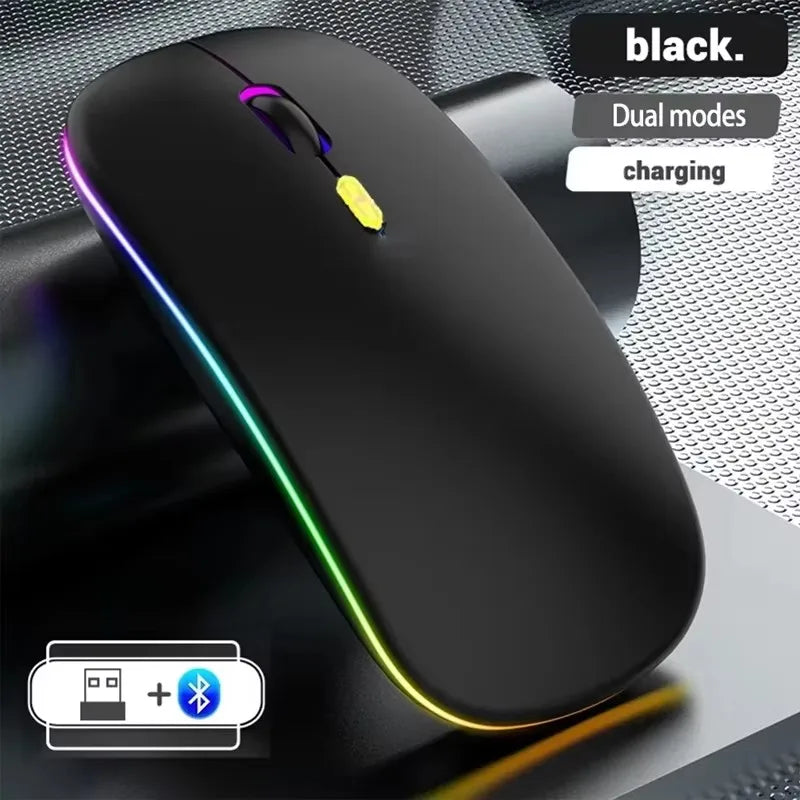 Ladattava langaton hiiri kahdella yhteystilalla, Bluetooth-yhteensopiva 2.4G USB -tietokonehiiri kannettavalle, iPadille, tabletille ja pelikäyttöön