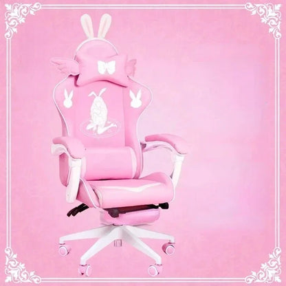 Pink Gaming Chair for Girls with Footrest, Comfortable Cartoon Gamer Chair, Adjustable Swivel Computer Chair for Bedroom, Office & Study