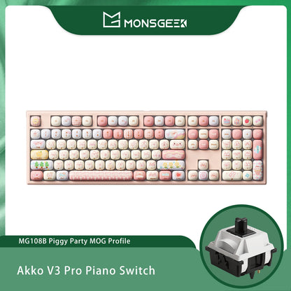 Tastiera meccanica wireless Akko MonsGeek MG108B Bun Wonderland, profilo MOG, RGB, 108 tasti, formato full size, hot swap, USB / 2.4G / BT 5.0