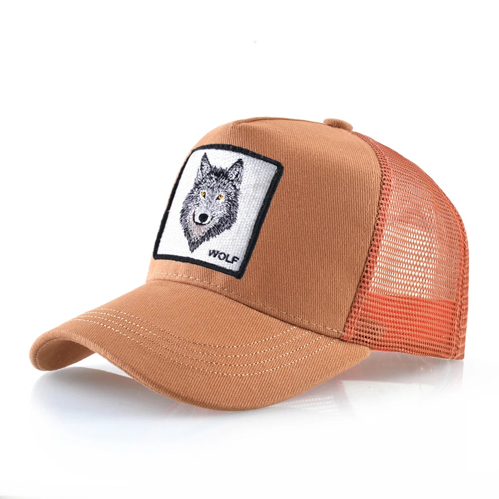 Cappellino da baseball da uomo K Snapback Trucker in rete traspirante per donna, cappellino da baseball casual da esterno con toppa ricamata raffigurante un lupo