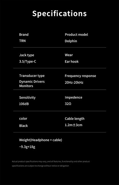 TRN Dolphin Wired Earphones with 10mm Dual Magnetic Dynamic Driver, Liquid Metal HiFi In-Ear Headphones, High Resolution Audio Earbuds