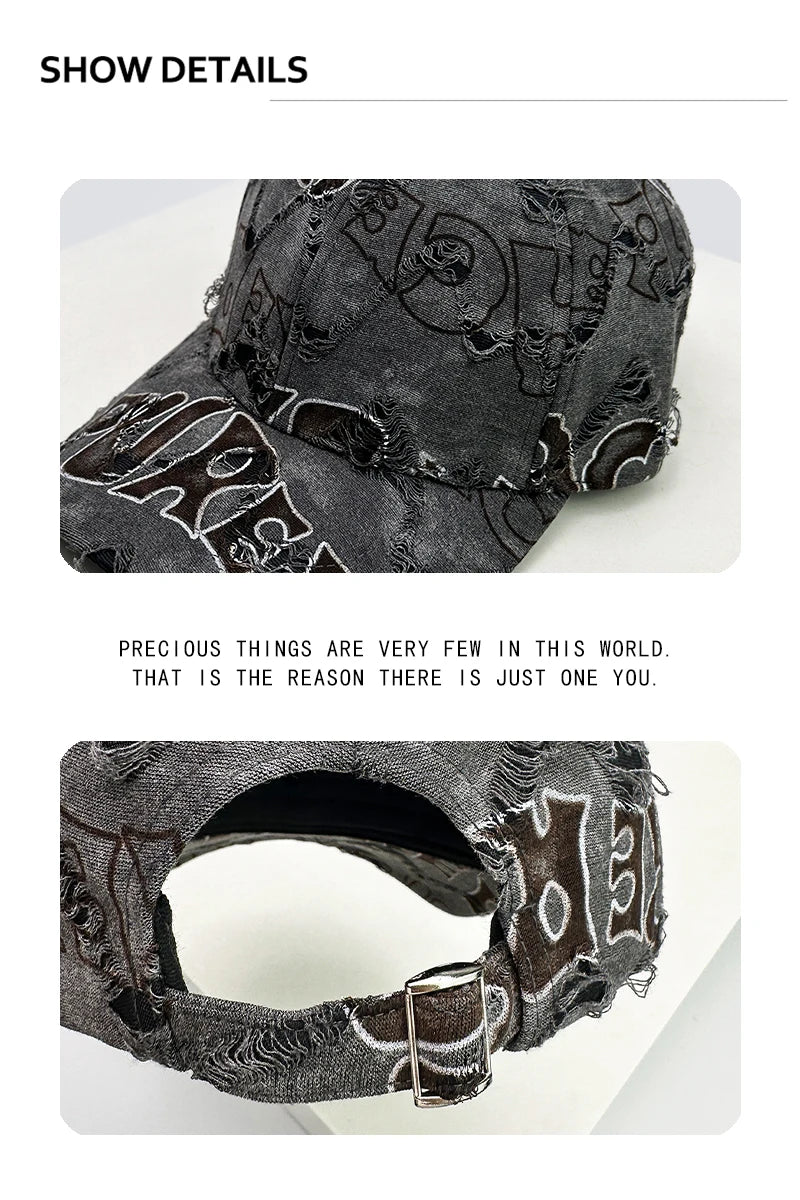 New Unisex American Vintage Letter Personal Baseball Hats Breathable Broken Style Sunshade Peaked Caps Versatile Fashion Street