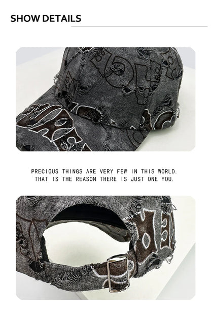 New Unisex American Vintage Letter Personal Baseball Hats Breathable Broken Style Sunshade Peaked Caps Versatile Fashion Street