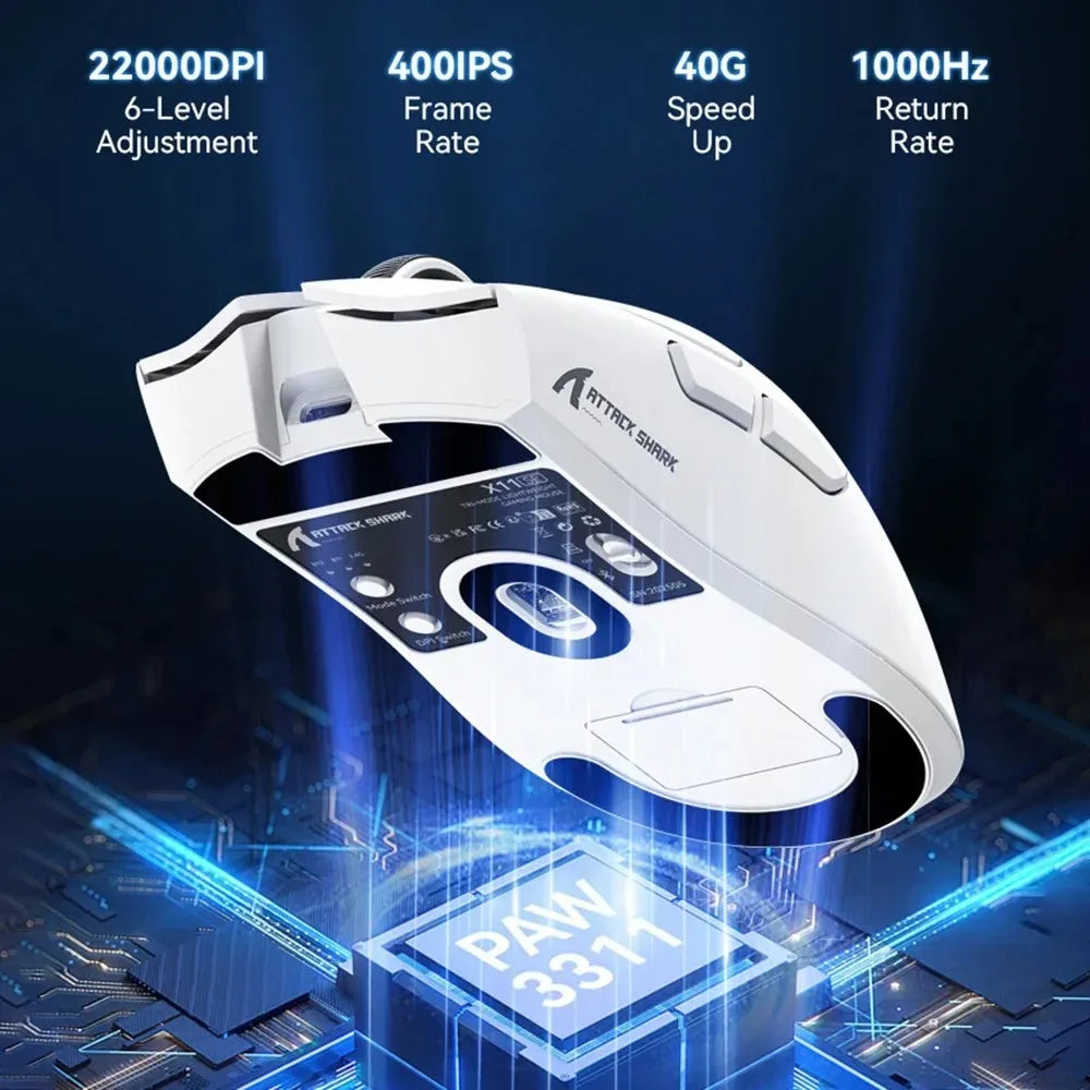 ATTACK SHARK X11SE Ultra-Light Wireless Gaming Mouse, 22,000 DPI PAW3311 Sensor, Tri-Mode Bluetooth/2.4GHz/Wired Gaming Mouse, 65-Hour Battery