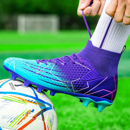 New Professional High-Top Football Shoes Artificial Grass Leather Youth Students Training Soccer Shoes for Men and Women Sports