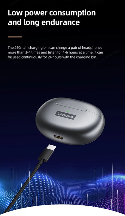 Lenovo LP5 TWS Wireless Bluetooth Earphones with Mic, Lenovo LP5 Gaming Earbuds Bluetooth 5.3 Headphones, Noise Cancelling Sports Earbuds with HD Calls & Charging Case