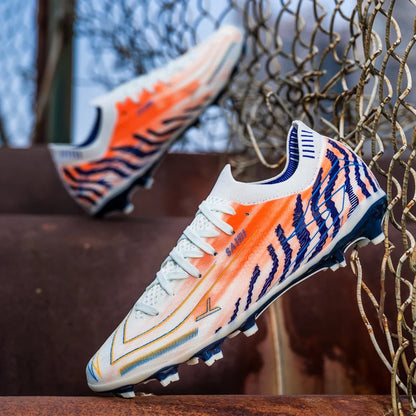 Chaussures de football AG FG pour hommes, semelles amortissantes en PU, crampons antidérapants pour adultes, pour entraînements de football de haute intensité sur pelouse extérieure.