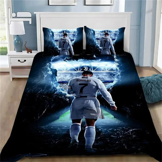 3D navlaka za poplun Football CR7, mekani set posteljine s navlakom za poplun i 1/2 jastučnice, za djecu i odrasle, od mikrovlakana