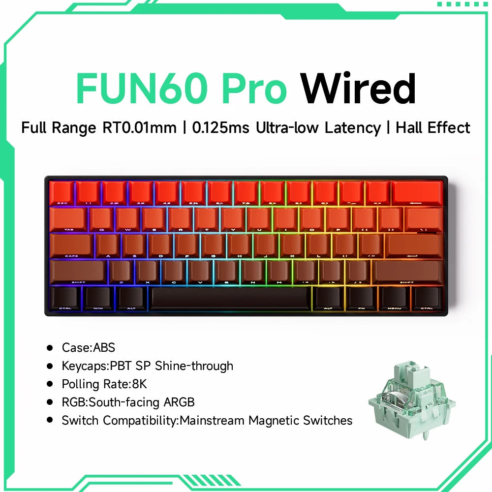 Akko MonsGeek FUN60 Magnetic Switch Mechanical Keyboard 60% Gaming Keyboard with Rapid Trigger 0.01mm, 8K Polling Rate, ARGB, Custom Mechanical Keyboard