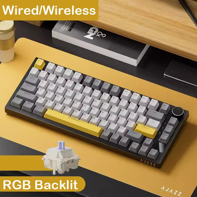 AJAZZ AK820 Pro Wireless Mechanical Gaming Keyboard Tri-Mode RGB Hot-Swappable 82-Key Compact Keyboard for PC, Mac & Laptop