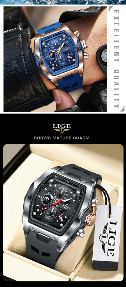 LIGE Outdoor Casual Quartz Man Watch Fashion Silicone Strap Waterproof Simple Sport Hollow Date Luminous Men's Watches Male Gift