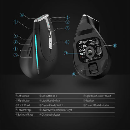 Lefon F26C Vertical Wireless Ergonomic Mouse with OLED Screen, Bluetooth Rechargeable RGB Mouse, 3200 DPI Optical Gaming Mouse for PC & Laptop