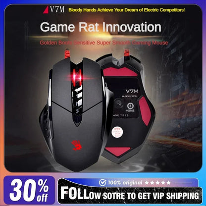 Bloody V7M trådbunden mus RGB lätt ergonomisk design 4000dpi PC kontor e-sport gaming makroprogrammerbar mus för CF LOL CS