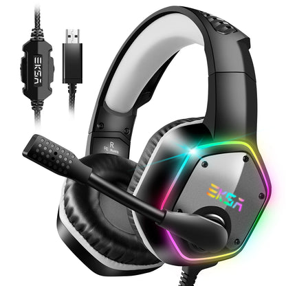 EKSA E1000 Gaming Headphones For PC/PS4/PS5 7.1 Surround RGB Gaming Headset Gamer USB Wired Headphones with Noise Cancelling Mic
