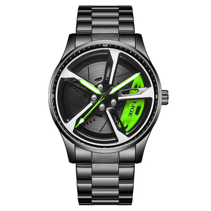 Montre pour homme de luxe LIGE – Modèle à cadran rotatif, étanche, en acier inoxydable, avec affichage lumineux – Idée cadeau pour homme (Halloween)