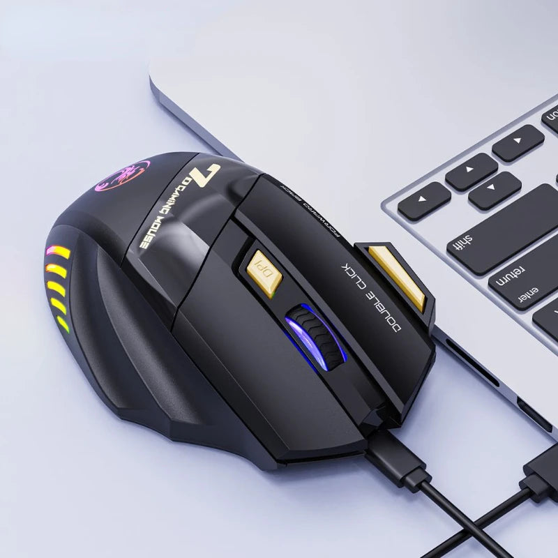Rechargeable Bluetooth Wireless Mouse, 2.4G Silent Wireless Mouse with Adjustable DPI, RGB Breathing Light, 7 Buttons, Ergonomic Optical Mouse for Gaming & Office