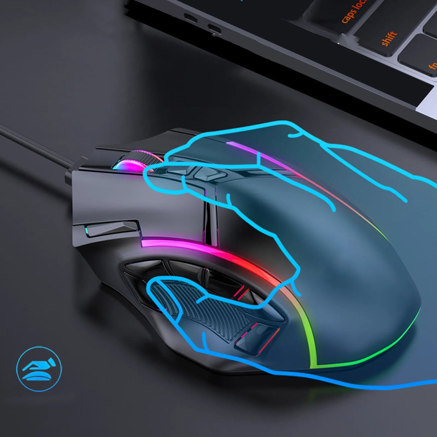 Ενσύρματο RGB Gaming Mouse 12800DPI με 12 Πλήκτρα, Ορισμό Macro, Ανταλλακτικά Αξεσουάρ Υπολογιστή, Φωτοηλεκτρική Λειτουργία