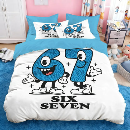 Komplet posteljine s cartoon printom Six Seven 67, 2/3 komada, navlaka za poplun i jastučnica za dom, tinejdžere i odrasle, poklon za dječake i djevojčice