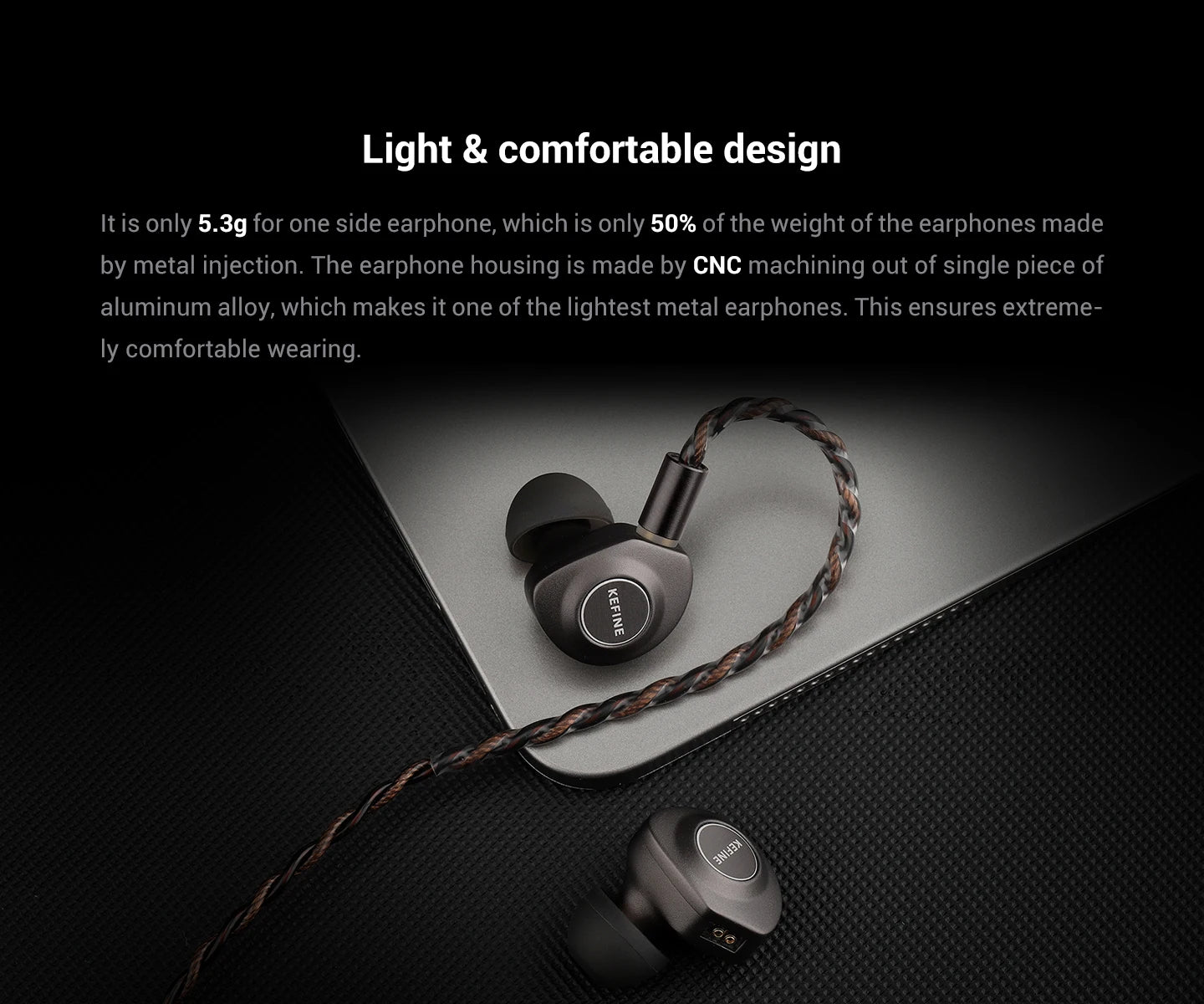 KEFINE Delci HiFi Wired IEM Earphones with 10mm DLC+PU Dynamic Driver, CNC Metal Housing, Detachable 0.78mm 2Pin Cable