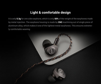KEFINE Delci HiFi Wired IEM Earphones with 10mm DLC+PU Dynamic Driver, CNC Metal Housing, Detachable 0.78mm 2Pin Cable