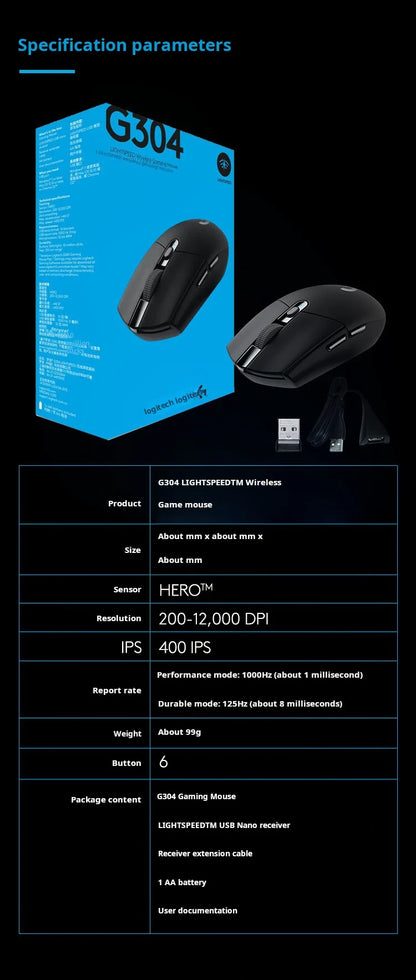 Logitech G304 Wireless Mouse LIGHTSPEED 12000 DPI Gaming Mouse 6-Button