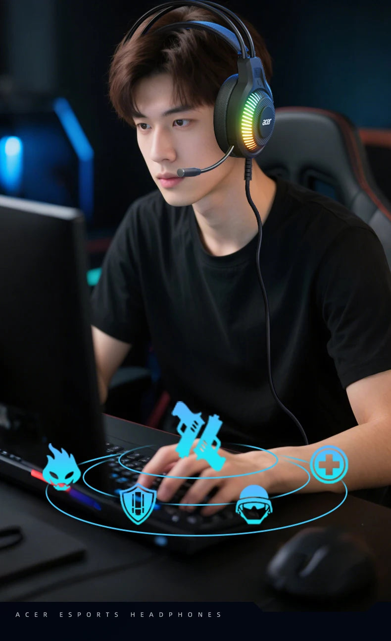 Auriculares gaming RGB con cable y micrófono – Sonido envolvente de baja latencia, iluminación RGB cool, aislamiento de ruido y ajuste cómodo