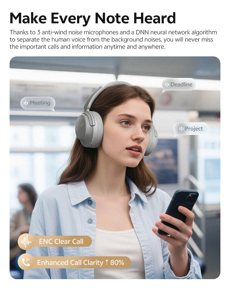 QCY H3S -56dB ANC adaptativa Auriculares Bluetooth 6.0 circumaurales – Auriculares inalámbricos Hi-Res LDAC, batería de 102H, sonido espacial con doble transductor
