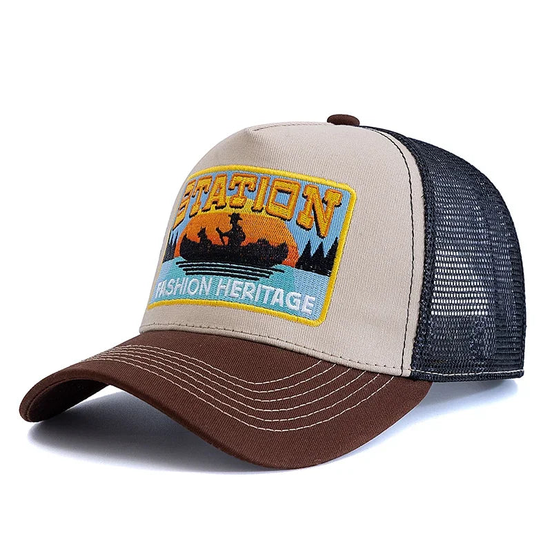 New Style Summer Fishing Cap Breathable Mesh Trucker Hat Men Women Fisherman Embroidered Design Snapback Hat Outdoor Fishing