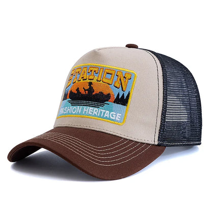 New Style Summer Fishing Cap Breathable Mesh Trucker Hat Men Women Fisherman Embroidered Design Snapback Hat Outdoor Fishing