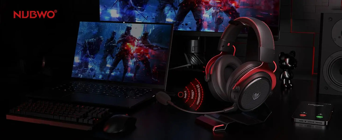 NUBWO G07 Wireless Gaming Headset for PC, PS4, PS Gaming Headphones with Fixed Mic 2.4GHz Ultra-Low Latency Noise Cancelling MIC