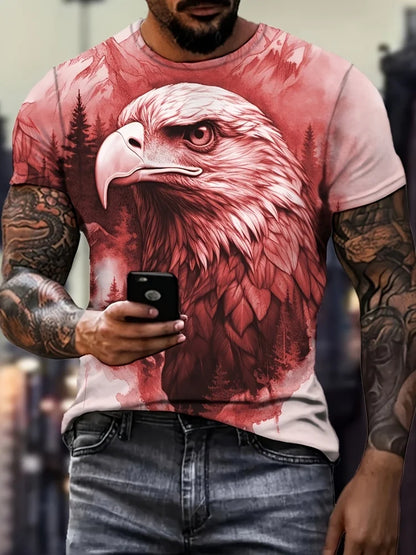 Men's Patriotic 3D Eagle Print T-Shirt Casual Crew Neck Short Sleeved Pullover for Summer Fashion Outdoor Activities Men Clothes