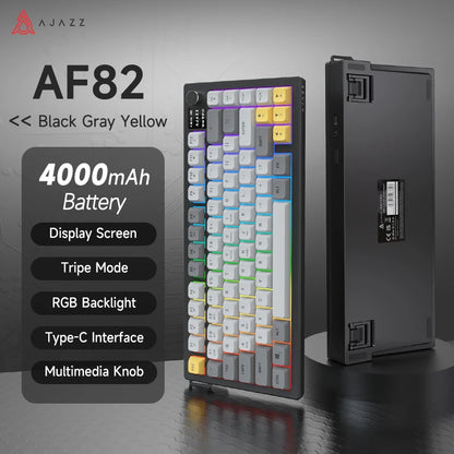AJAZZ AF82 Low-Profile Electrostatic Keyboard Tri-Mode Wireless 75% Mechanical Gaming Keyboard with Display Screen, Hot-Swappable, 4000mAh Battery