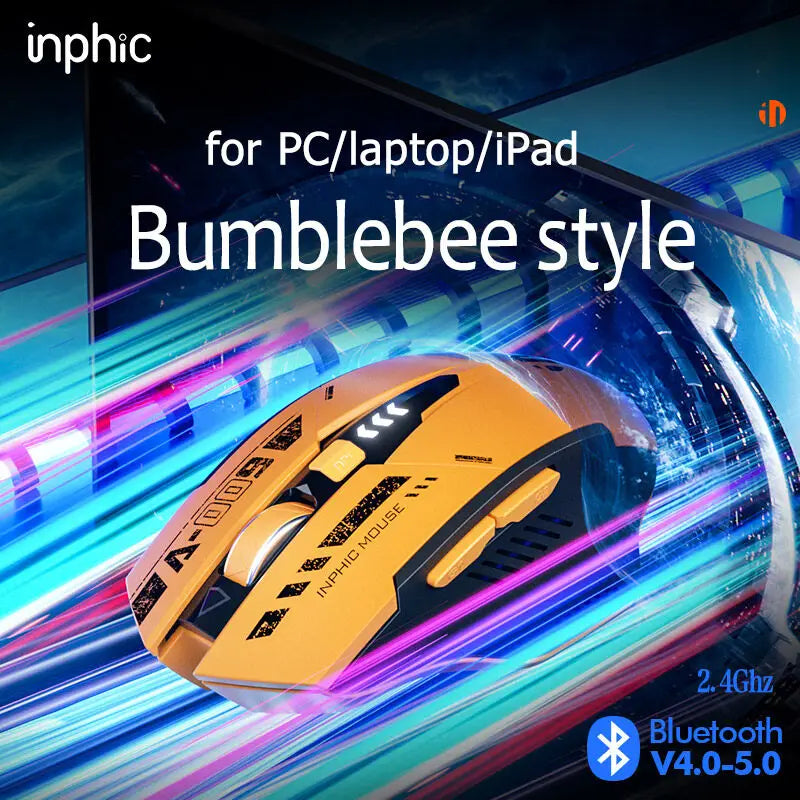 Inphic A9 Bluetooth Wireless Mouse Rechargeable Silent Gaming Mouse, 3-Mode Bluetooth 5.0 & 2.4G Wireless Mouse, Adjustable 2400 DPI RGB Mouse for Laptop, Tablet & PC