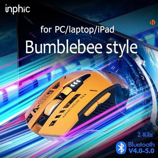 Inphic A9 Bluetooth Wireless Mouse Rechargeable Silent Gaming Mouse, 3-Mode Bluetooth 5.0 & 2.4G Wireless Mouse, Adjustable 2400 DPI RGB Mouse for Laptop, Tablet & PC